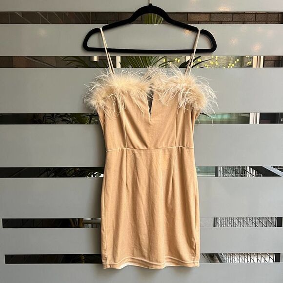 Superdown Cream Mini Dress with Feather Detail - Picture 2 of 6